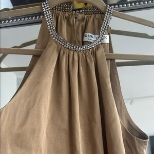 Trina Turk Brown silk Top with Sparkling Neckline